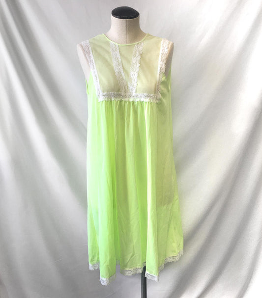 70s Neon Pastel Green Lace High Neck Slip Dress, Size Small, Vintage Lingerie Slip Dress