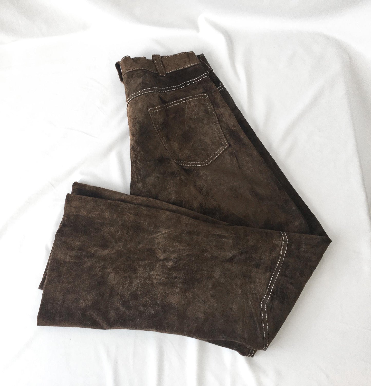 Vintage Pioneer Wear Brown Suede Straight Leg/Bootcut Pants, Sz. 34" x 29", Vintage Unisex Western Leather Pants