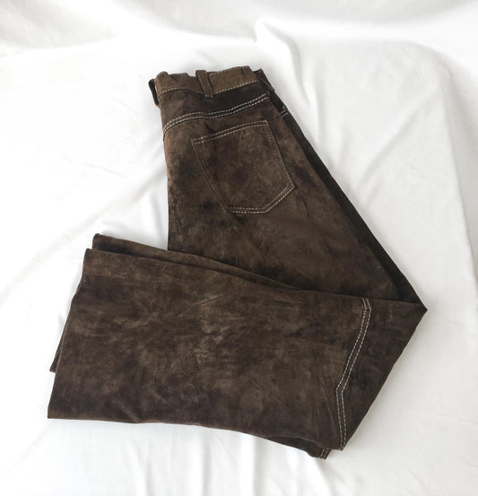 Vintage Pioneer Wear Brown Suede Straight Leg/Bootcut Pants, Sz. 34" x 29", Vintage Unisex Western Leather Pants