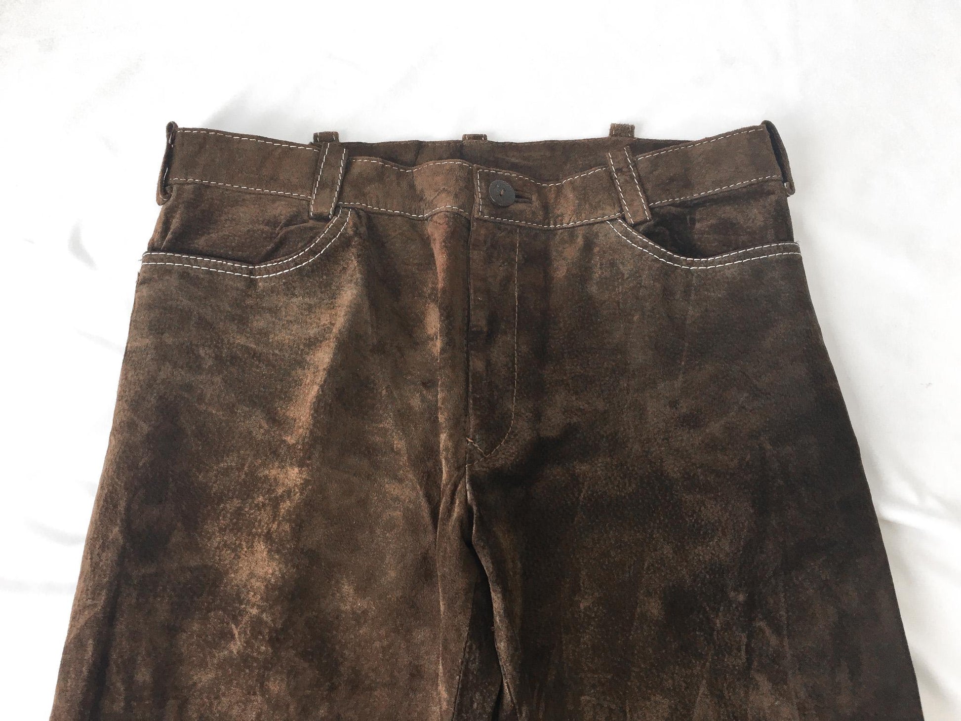 Vintage Pioneer Wear Brown Suede Straight Leg/Bootcut Pants, Sz. 34" x 29", Vintage Unisex Western Leather Pants