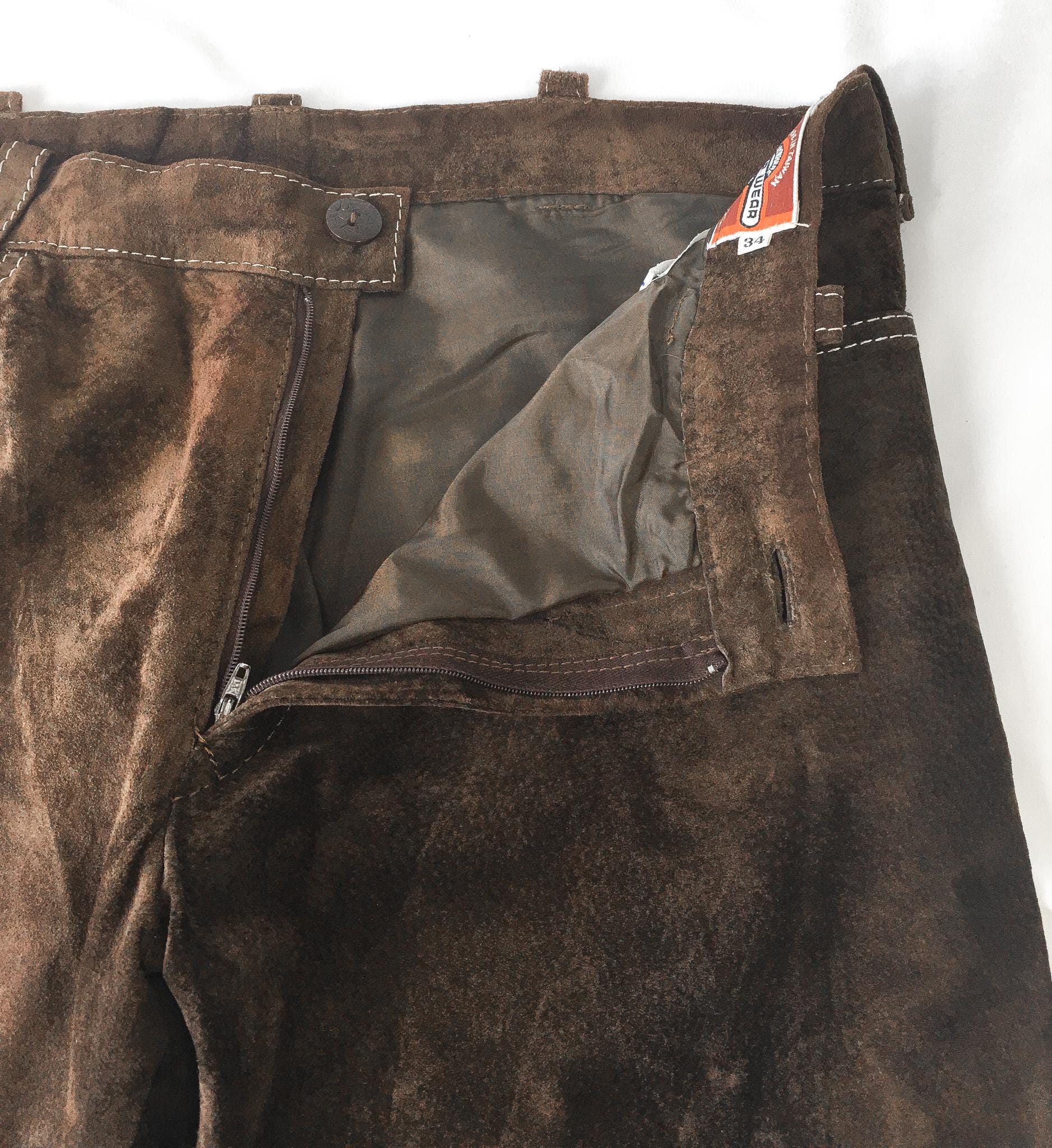 Vintage Pioneer Wear Brown Suede Straight Leg/Bootcut Pants, Sz. 34" x 29", Vintage Unisex Western Leather Pants