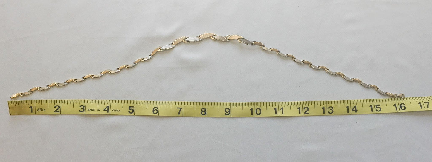 Vintage 10K Turkey Yellow and Gold 3D Flat Diamond Cut Tapered Link Chain Necklace, 16", Elegant Classy Unique Layering Chain Necklace