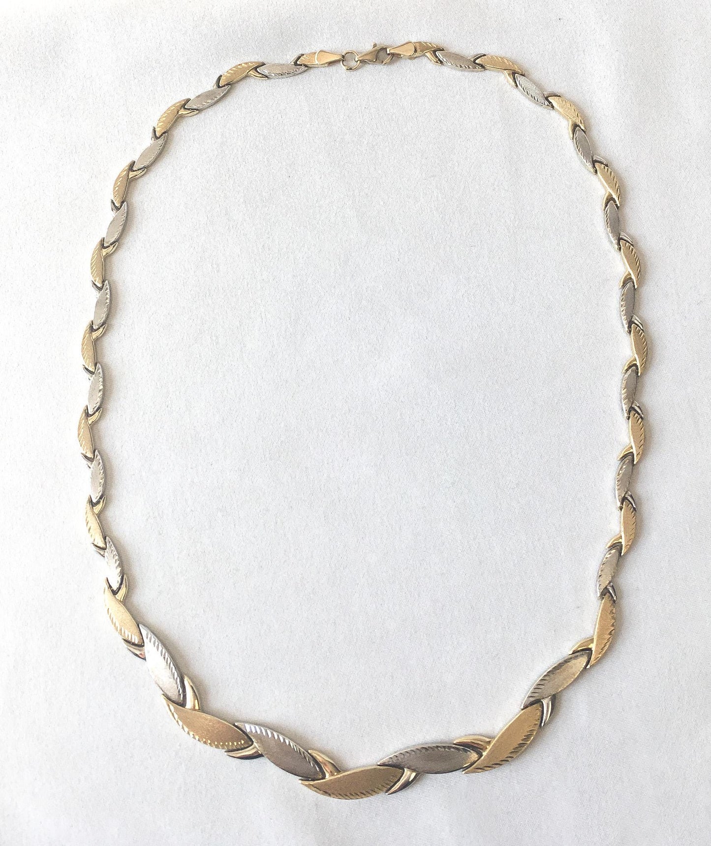 Vintage 10K Turkey Yellow and Gold 3D Flat Diamond Cut Tapered Link Chain Necklace, 16", Elegant Classy Unique Layering Chain Necklace