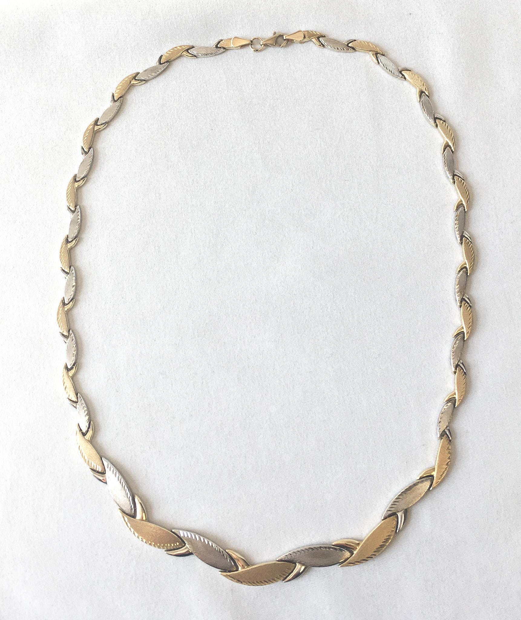 Vintage 10K Turkey Yellow and Gold 3D Flat Diamond Cut Tapered Link Chain Necklace, 16", Elegant Classy Unique Layering Chain Necklace