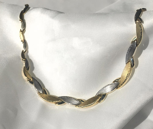 Vintage 10K Turkey Yellow and Gold 3D Flat Diamond Cut Tapered Link Chain Necklace, 16", Elegant Classy Unique Layering Chain Necklace