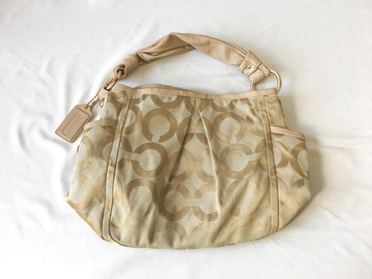 Y2K 00s Coach Op Art Parker Gold Metallic Canvas Leather Shoulder Tote Bag, Style 13427, Unique Y2K Coach Handbag