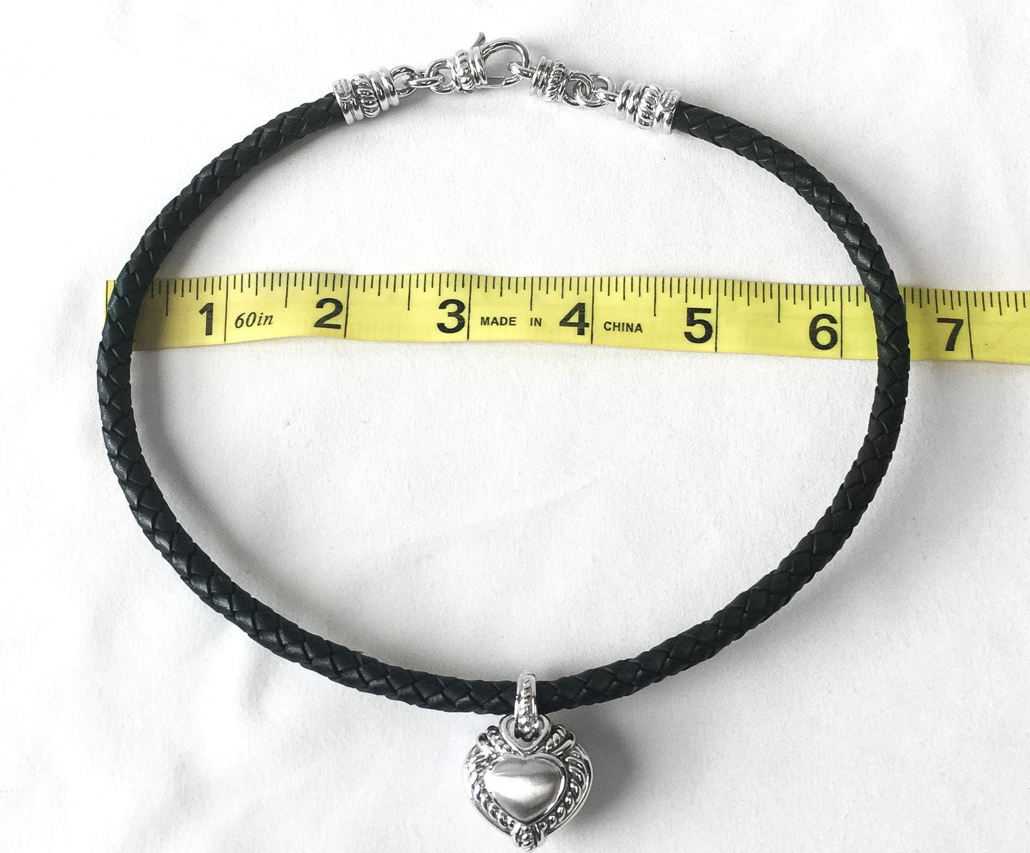 925 Judith Ripka Cubic Zirconia Heart Reversible Leather Cord Choker Necklace, Unique Goth Emo Statement Necklace