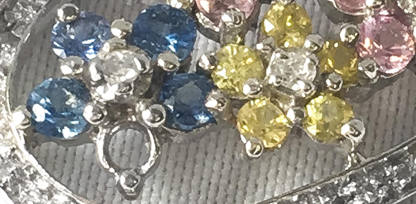 10K White Gold Pink Yellow Blue Sapphire Diamond Floral Heart Pendant, Simple Coquette Boho Minimalist Pendant