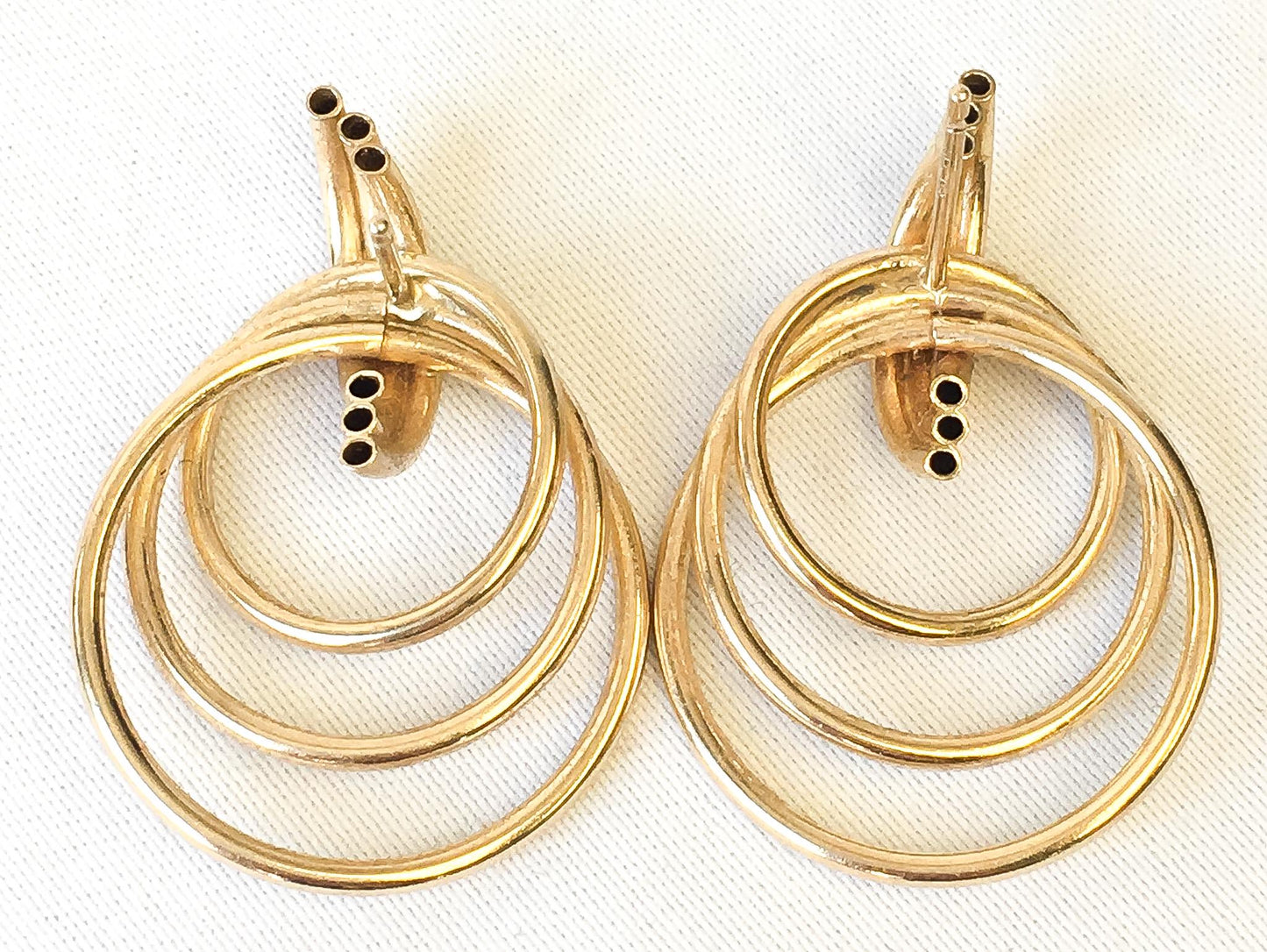 Vintage 14K Yellow Gold Triple Tube Textured Hoop Earrings, Simple Unique Classy Minimalist Hoop Earrings