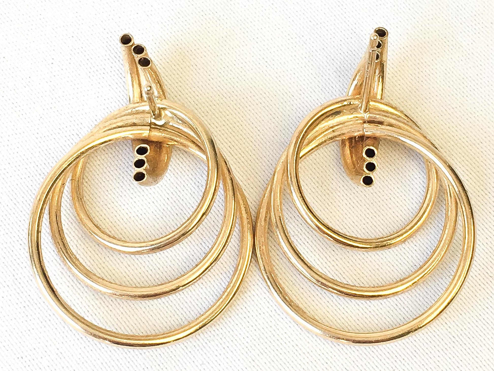 Vintage 14K Yellow Gold Triple Tube Textured Hoop Earrings, Simple Unique Classy Minimalist Hoop Earrings