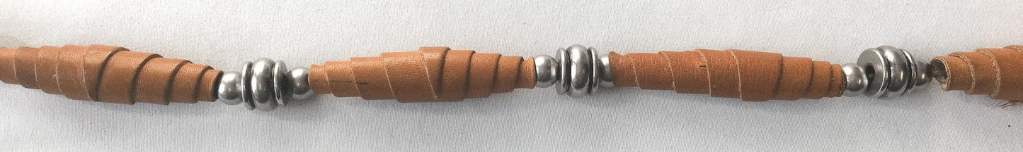 70s Handcrafted Leather Silver Toned Beaded Adjustable Tie Belt, Unique Vintage Western Boho Style Belt