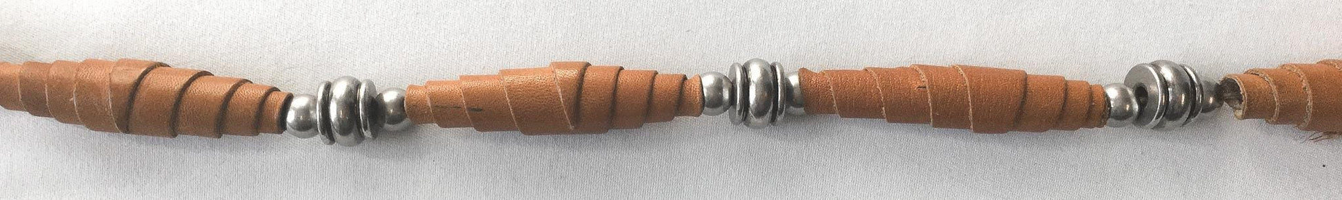 70s Handcrafted Leather Silver Toned Beaded Adjustable Tie Belt, Unique Vintage Western Boho Style Belt