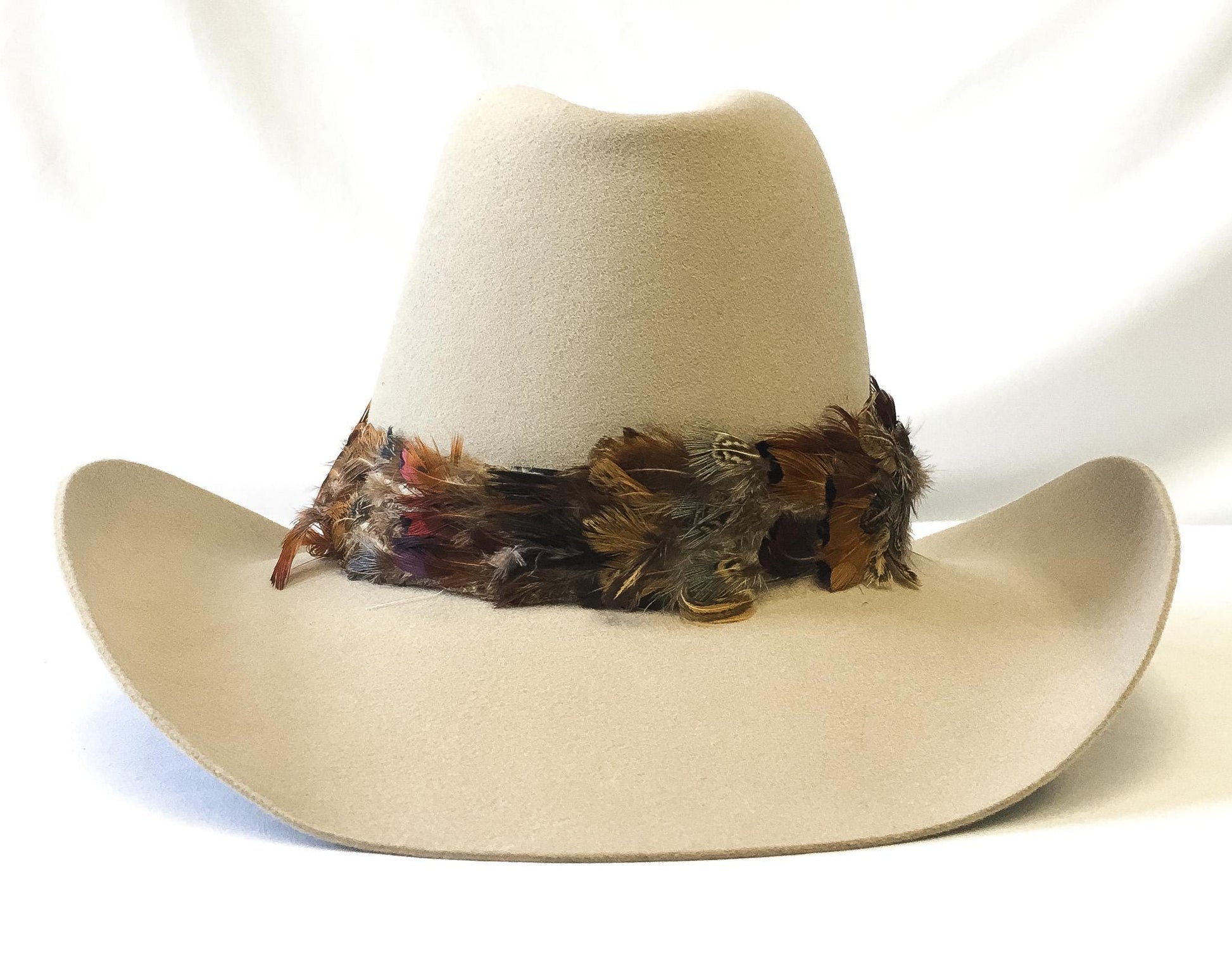 Vintage American Hat Company Maxi Felt Beige Cowboy Hat with Feather Band, Sz. 7, Unique Vintage Western Hat