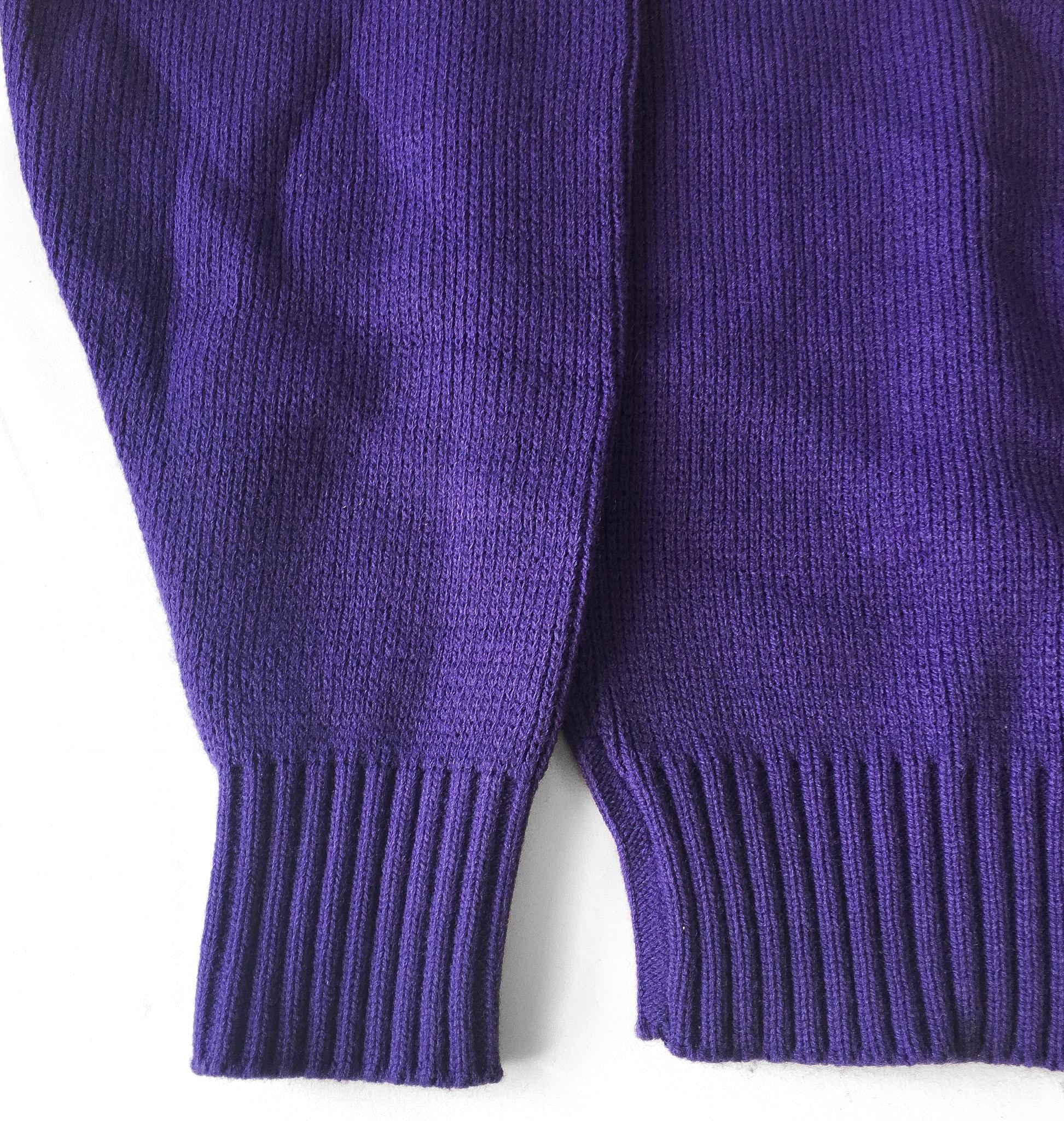 80s Minnesota Vikings Purple Spell-Out Knit Crewneck Sweater, Men's Sz. XL, Vintage Retro NFL Apparel