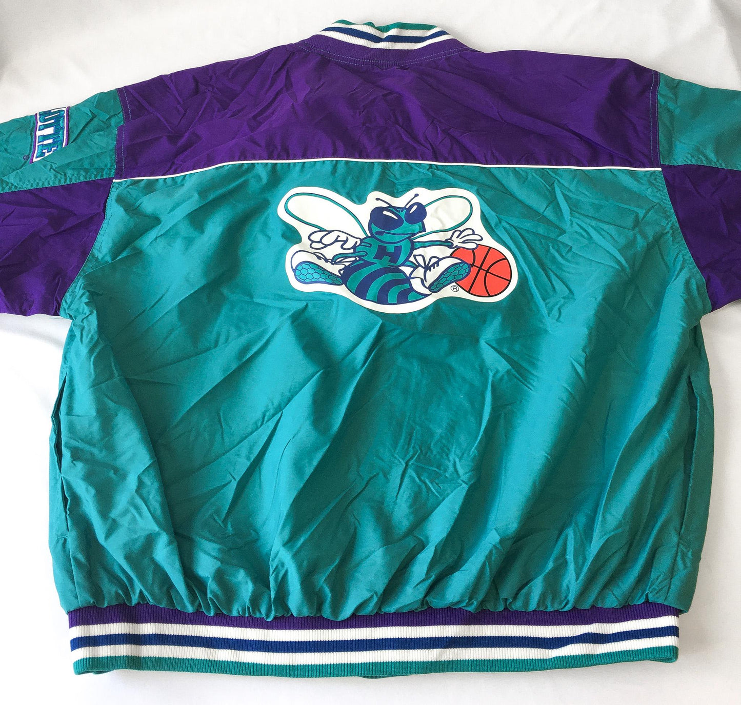 90s Charlotte Hornets Teal/Purple Button Zip Windbreaker Jacket, Sz. XL, Vintage Retro NBA Apparel