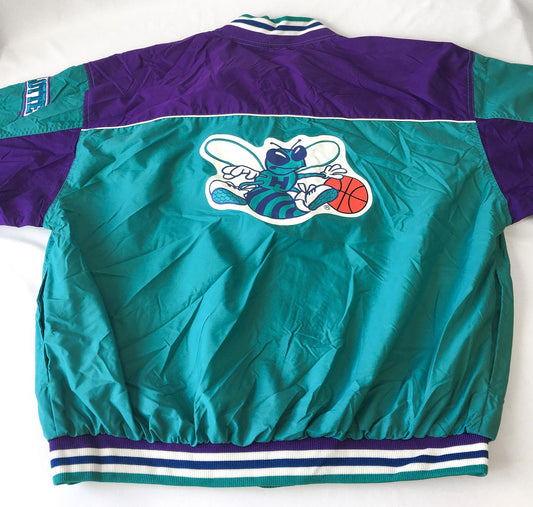 90s Charlotte Hornets Teal/Purple Button Zip Windbreaker Jacket, Sz. XL, Vintage Retro NBA Apparel