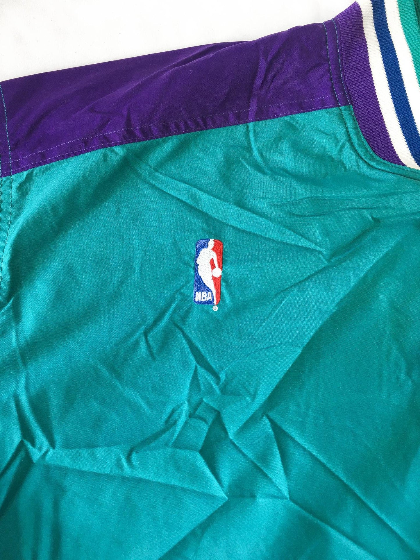 90s Charlotte Hornets Teal/Purple Button Zip Windbreaker Jacket, Sz. XL, Vintage Retro NBA Apparel