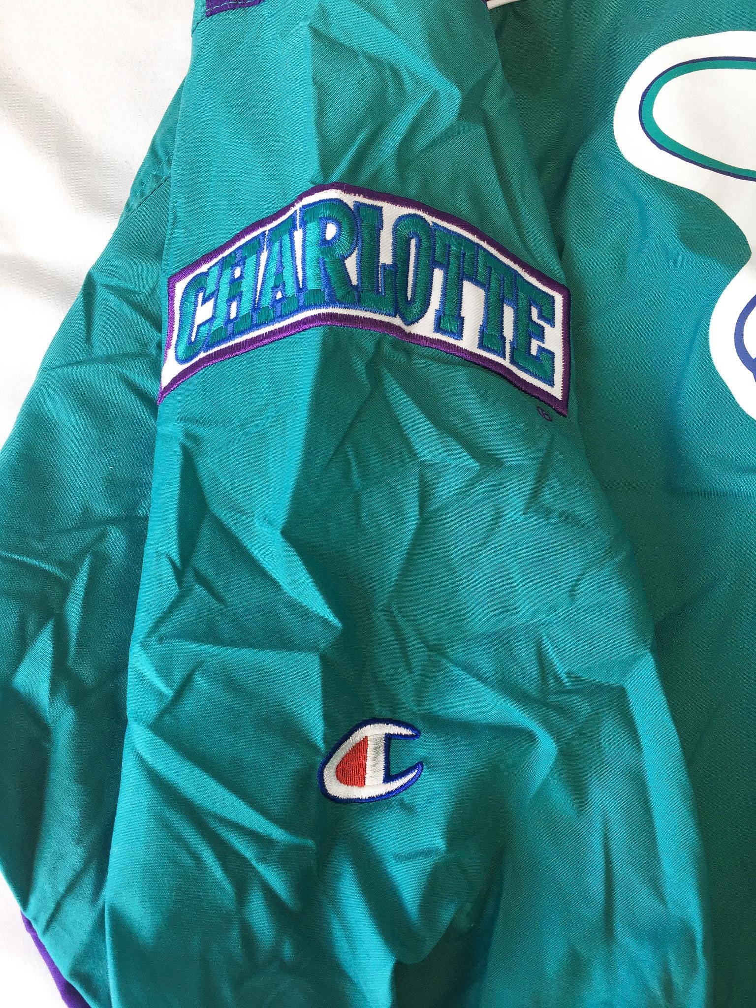 90s Charlotte Hornets Teal/Purple Button Zip Windbreaker Jacket, Sz. XL, Vintage Retro NBA Apparel