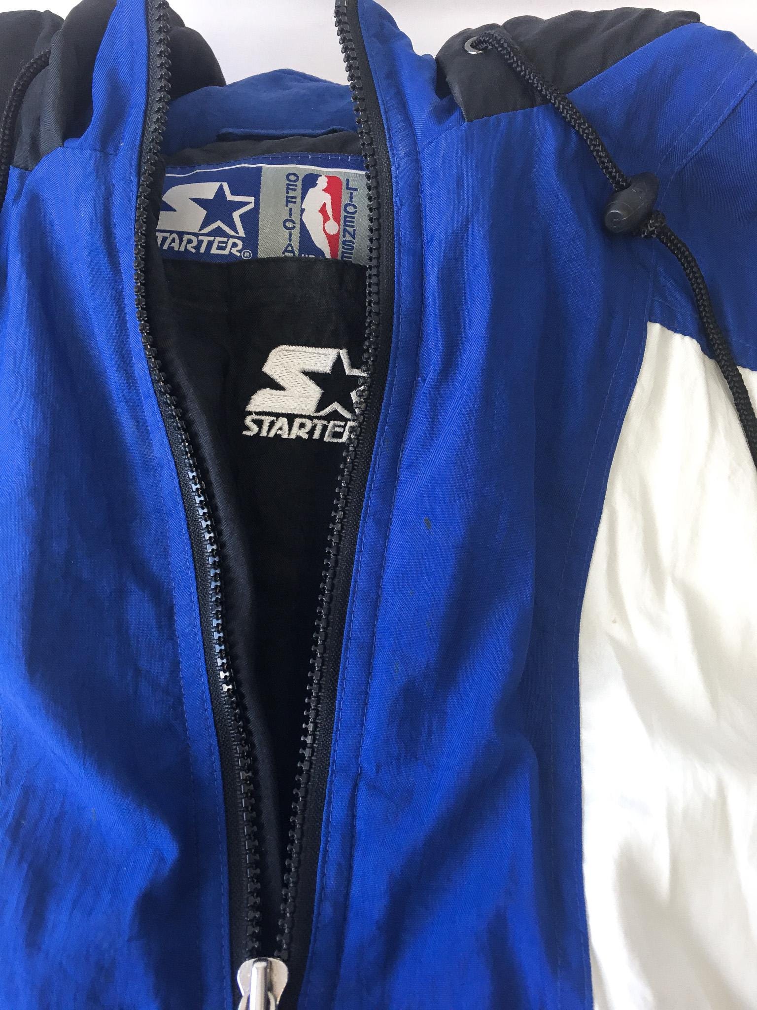 90s Orlando Magic Starter Black/Blue Embroidered Quarter Zip Puffer Windbreaker Jacket, Sz. XL, Vintage Retro NBA Apparel Streetwear Jacket