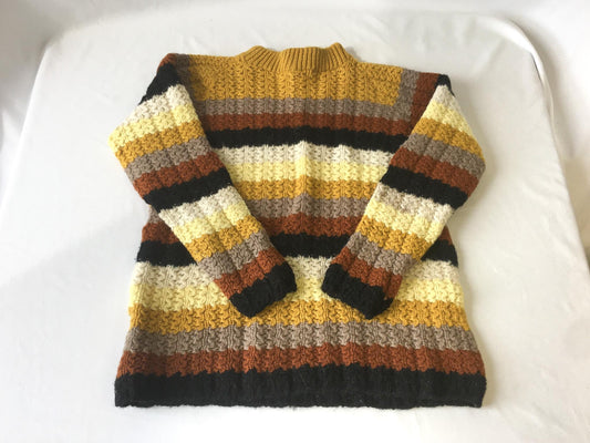 Vintage 60s Sears Yellow/Black/Brown Striped Chunky Knit Wool Sweater, Approx Women's Sz. XS/S