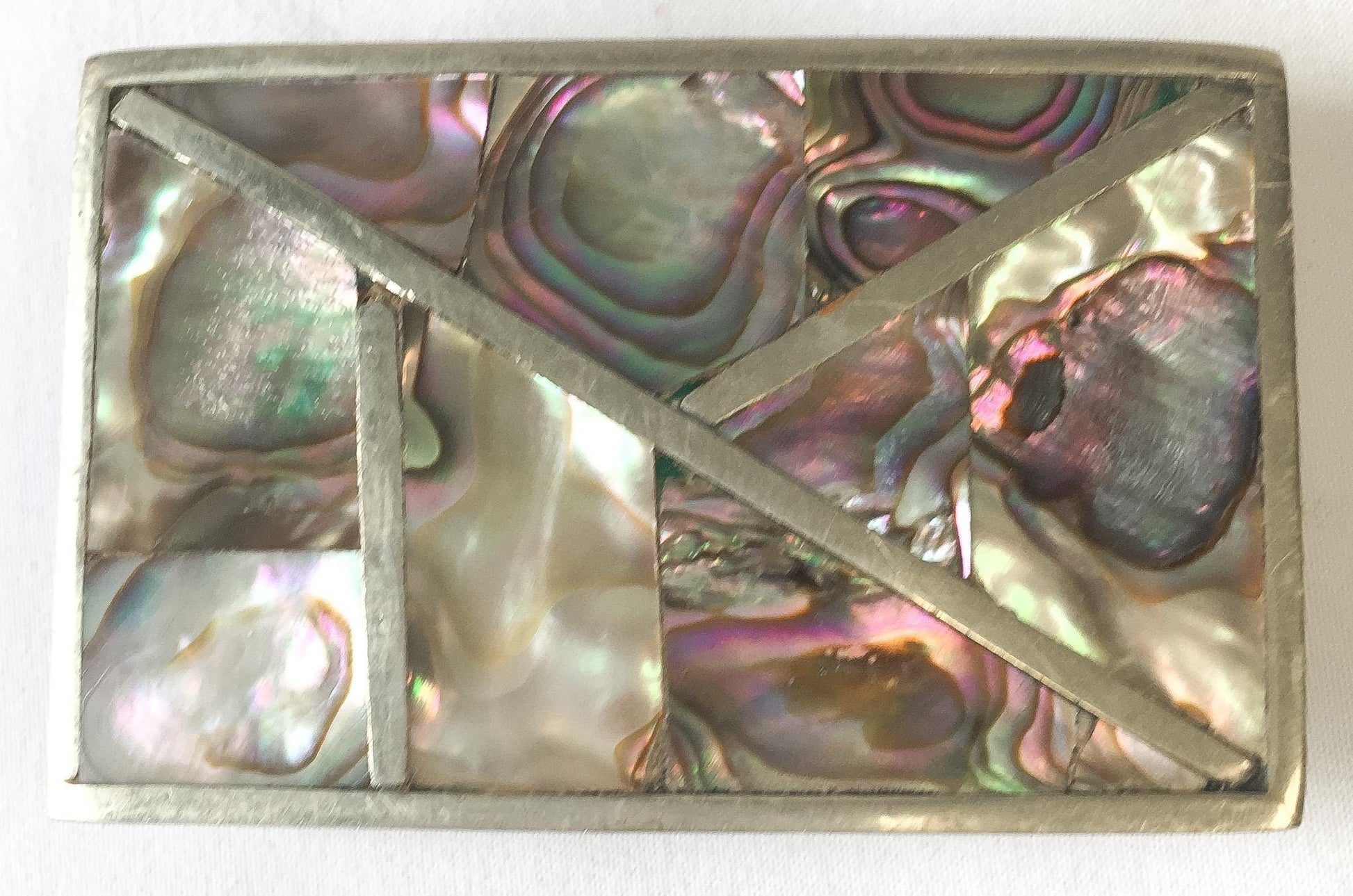 Vintage Silver Toned Abalone Inlay Geometric Rectangle Belt Buckle, 2.75" x 1.75", Vintage Western Boho Belt Buckle