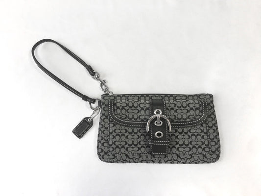 Y2K Coach Black/Grey Soho Mini Signature C Jacquard Canvas Leather Wristlet, Vintage 00s Coach Mini Clutch Handbag