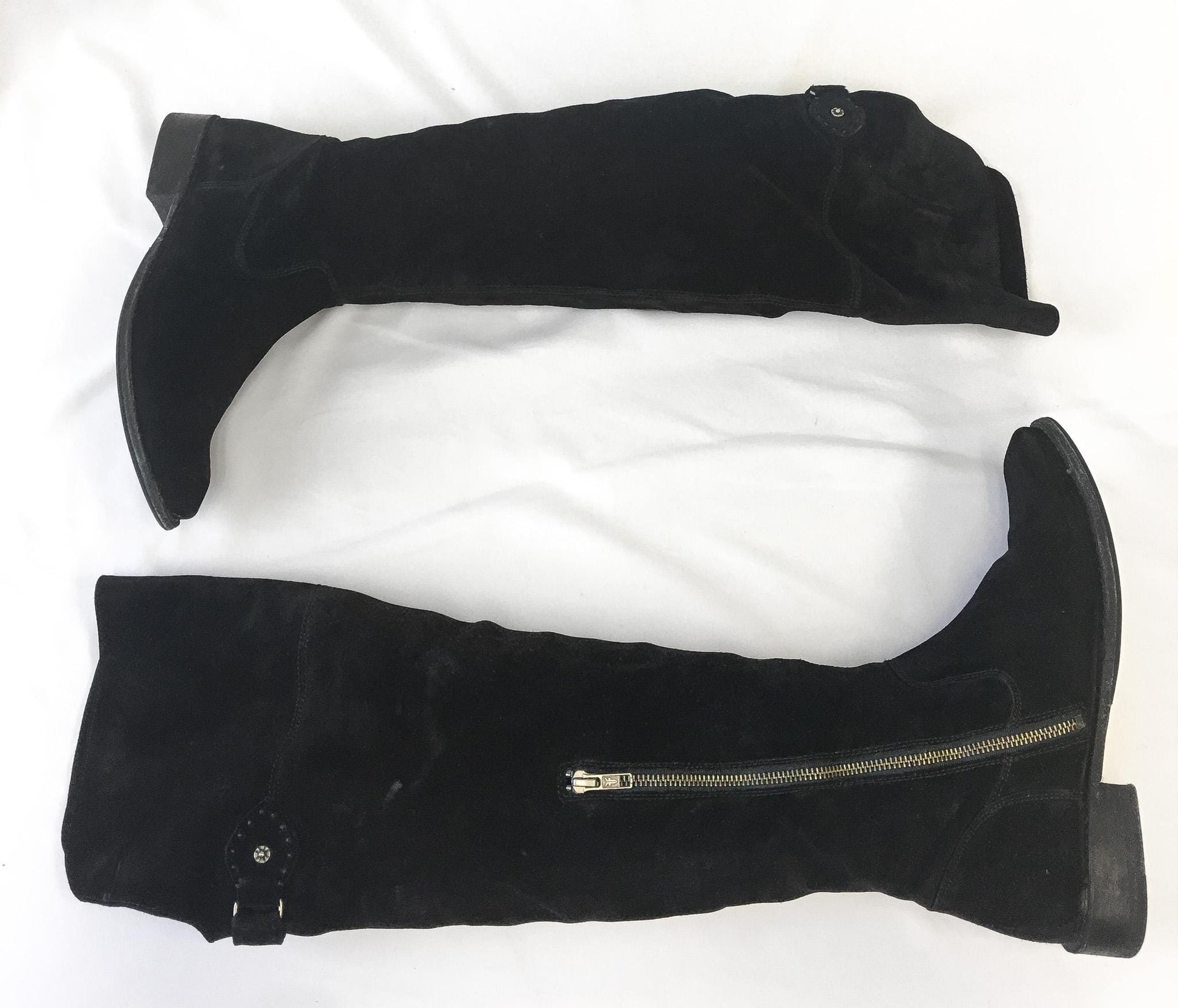 Vintage Inspired Frye Shirley Over The Knee Black Suede Boots, Women's 8.5B, Style 4003, Vintage Classy Western Tall Boots