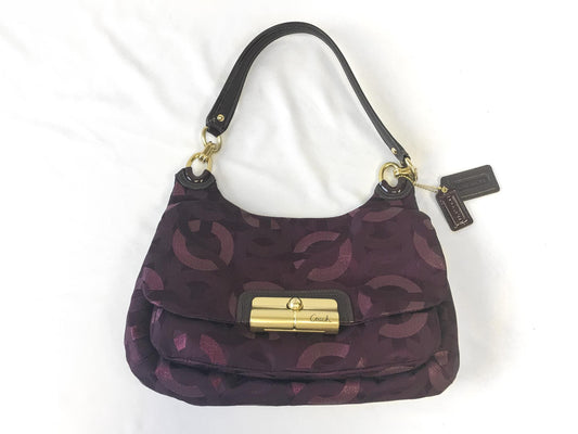 Y2K 00s Coach Signature C Kristin Op Art Lurex Burgundy/Wine Shoulder Bag, Style 18281, Y2K Vintage Coach Purse