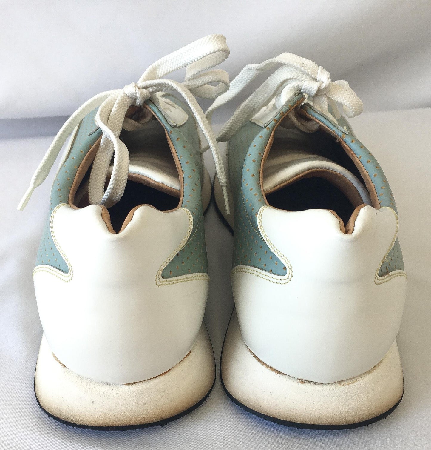 Vintage Dooney and Bourke Pastel Blue/Cream/Off-White Textured Leather Sneakers, Women's Sz. 9.5, Vintage Preppy Academia Style Shoes