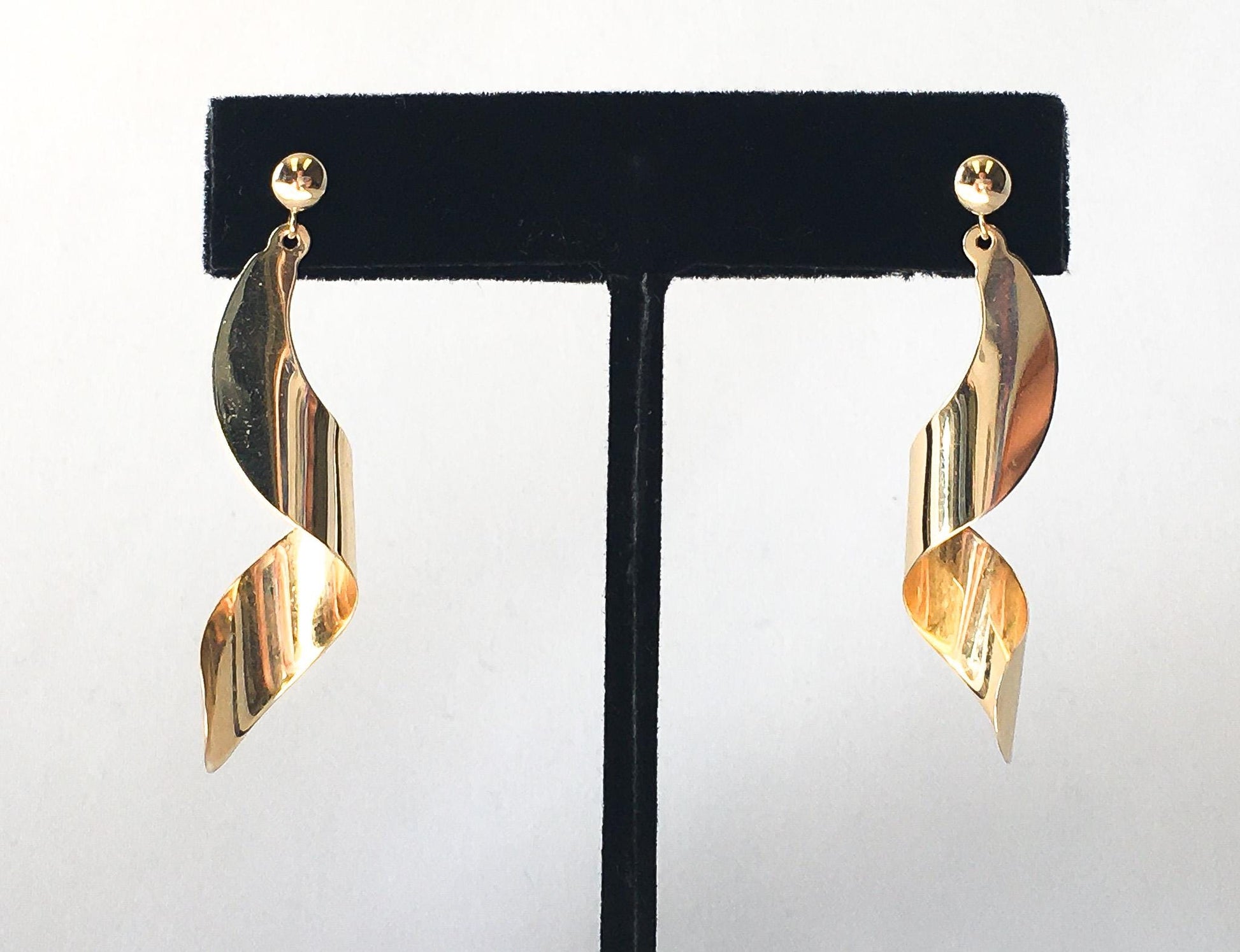 Vintage 14K NABCO Yellow Gold Spiral Twist Stud Dangle Earrings, Simple Everyday Minimalist Earrings