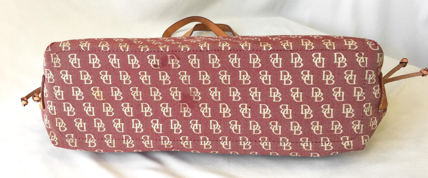 Y2K 00s Dooney and Bourke Burgundy Red Monogram Large Tassel Shoulder Tote Bag, Vintage Classic Y2K Dooney Handbag