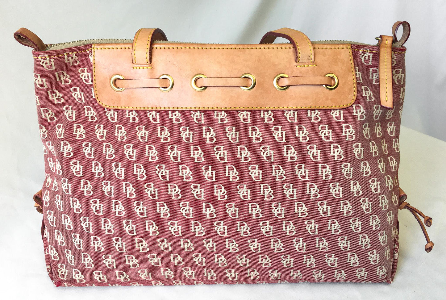 Y2K 00s Dooney and Bourke Burgundy Red Monogram Large Tassel Shoulder Tote Bag, Vintage Classic Y2K Dooney Handbag