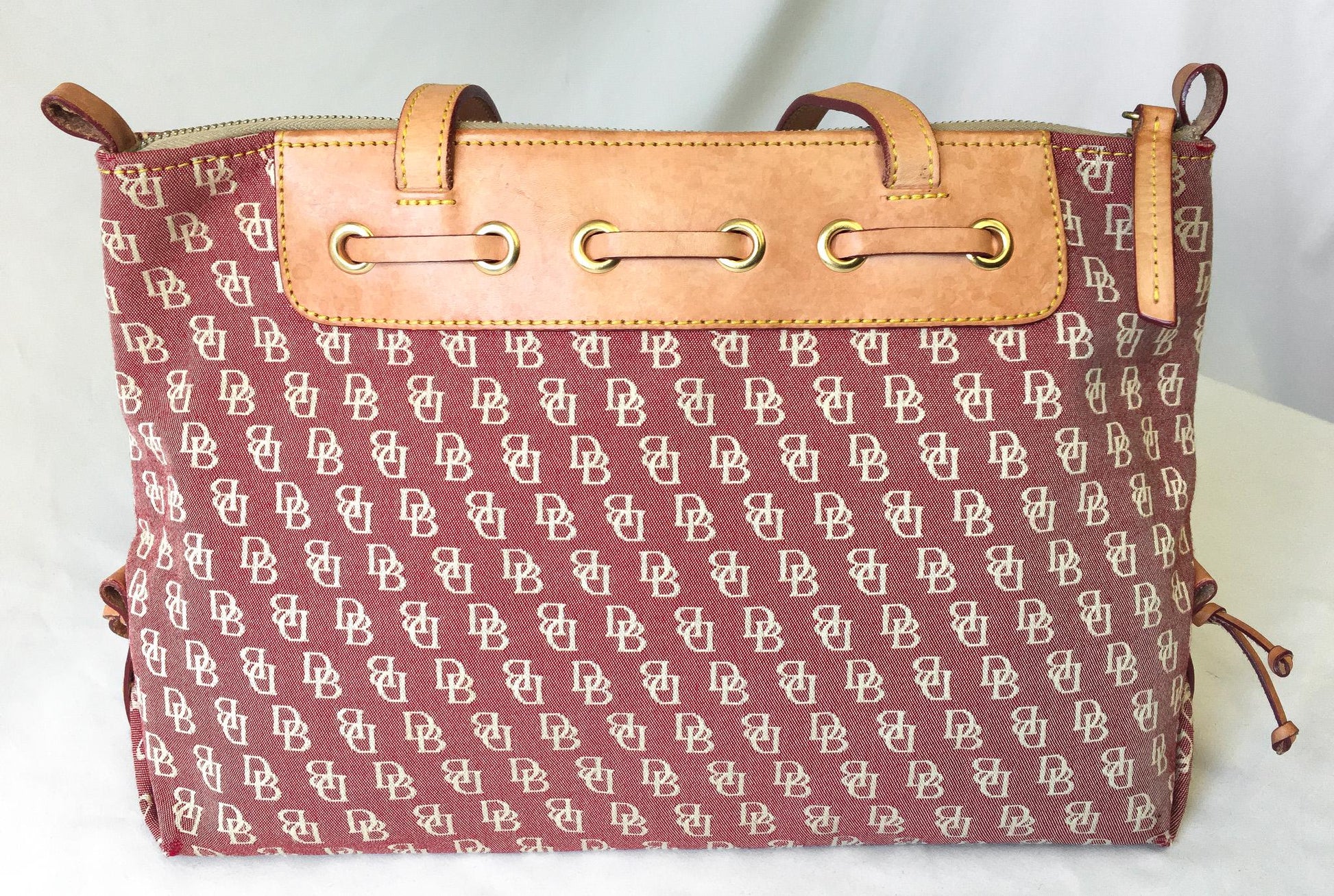 Y2K 00s Dooney and Bourke Burgundy Red Monogram Large Tassel Shoulder Tote Bag, Vintage Classic Y2K Dooney Handbag