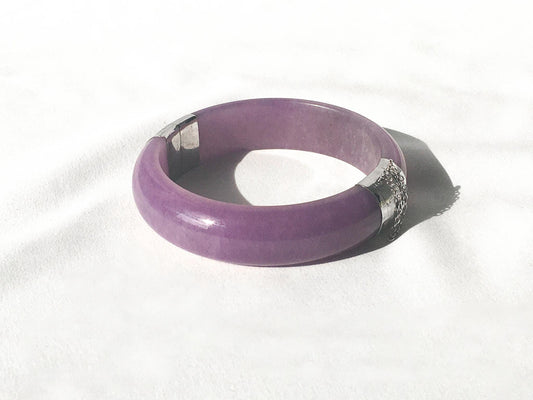 Carolyn Pollack 925 Purple Jadeite Bangle Bracelet, Roughly 6", Boho Statement Jade Bracelet