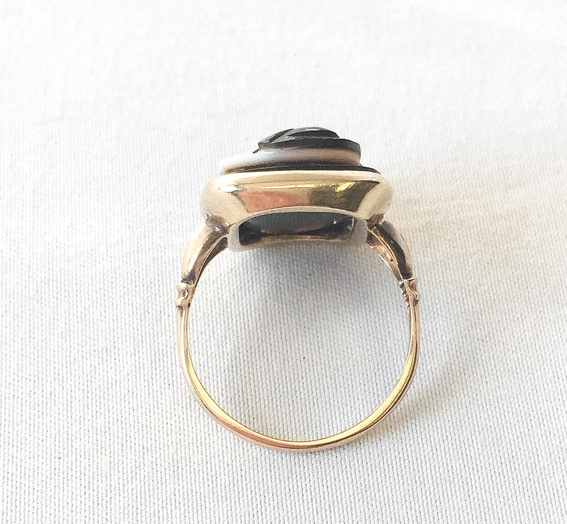 Vintage 10K Gold Sardonyx Brown/White Cameo Signet Ring, Sz. 5.5, Vintage Unique Victorian Boho Statement Ring