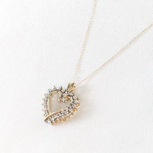 Vintage 10K JCM Mini Diamond Heart Necklace, 20" 10K JCM Chain, Simple Dainty Everyday Minimalist Necklace