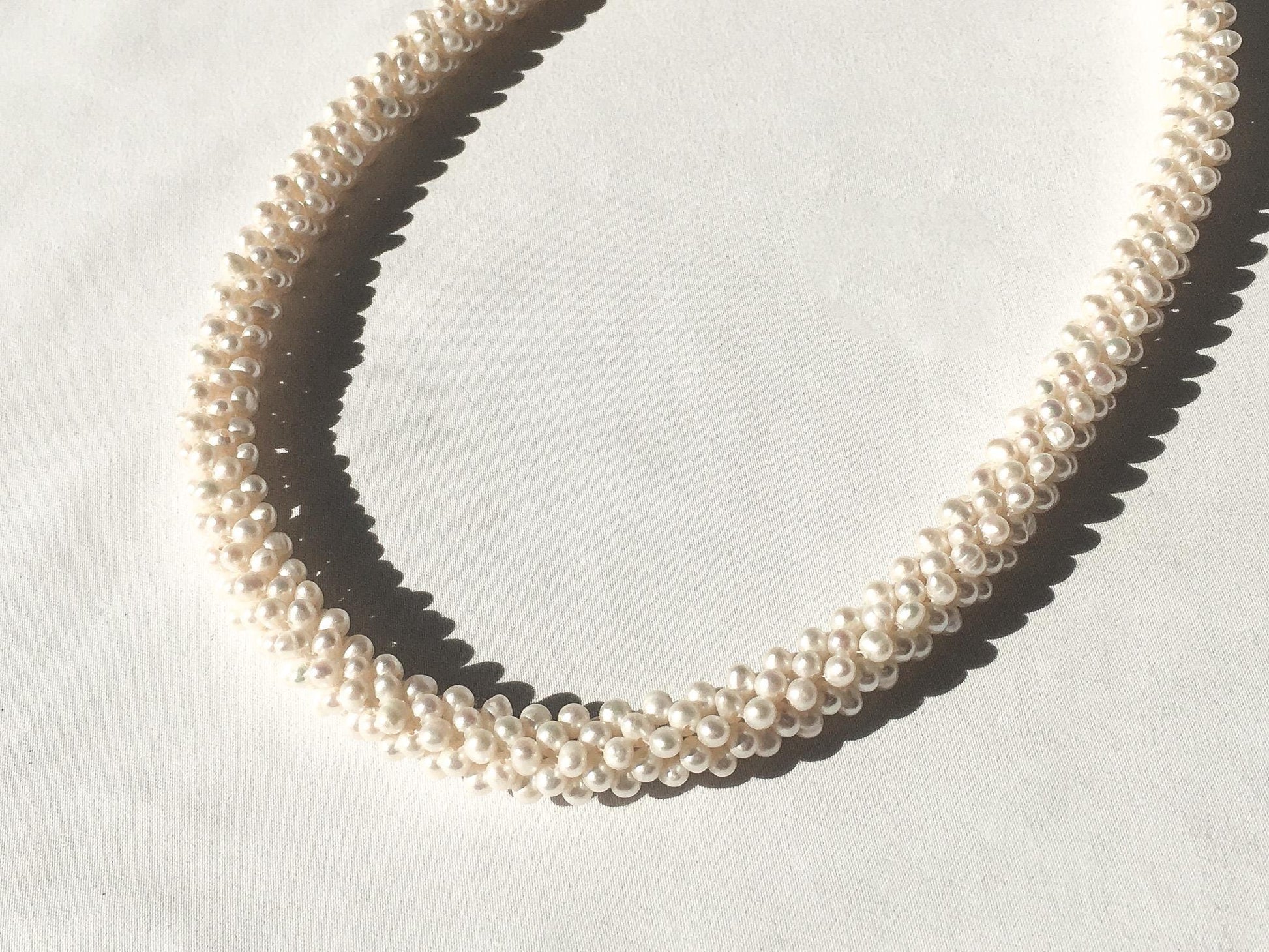 Vintage Genuine Pearl Rope Necklace with 14K Gold Clasp, 18.5", Elegant Unique Statement Pearl Necklace