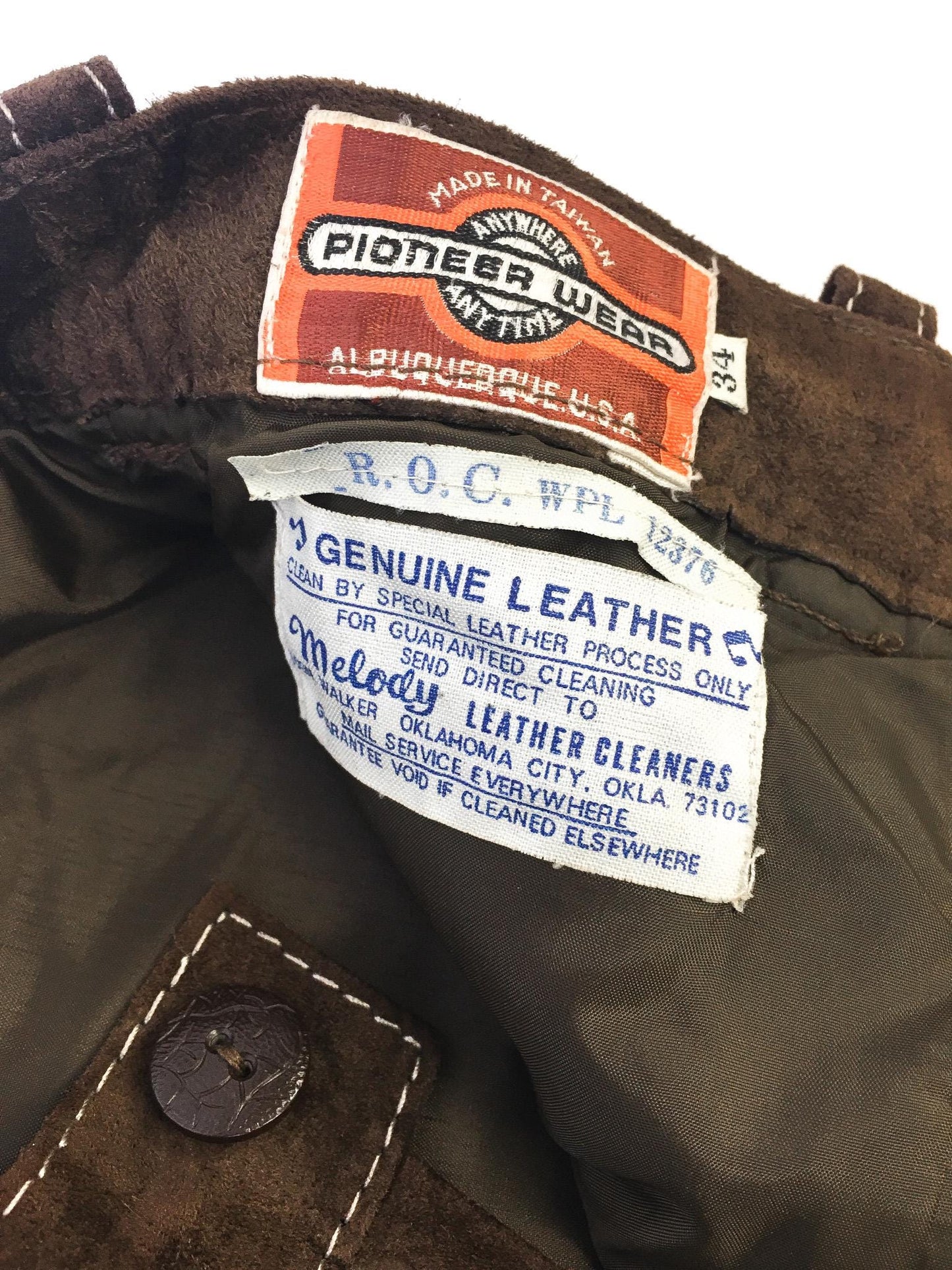 Vintage Pioneer Wear Brown Suede Straight Leg/Bootcut Pants, Sz. 34" x 29", Vintage Unisex Western Leather Pants