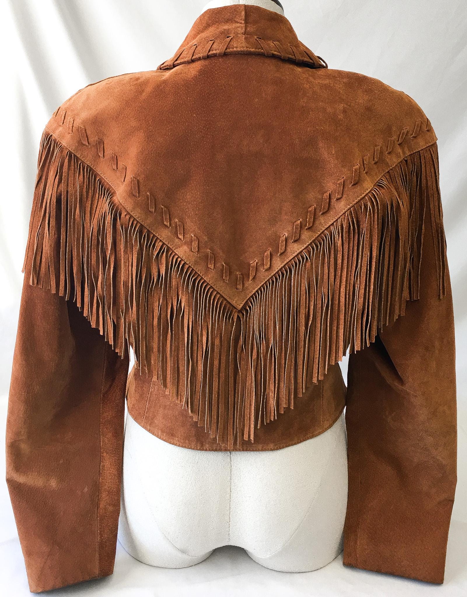 Vintage Frontier Collection Brown Fringe Crop Leather Jacket, Women's Sz. M, Vintage Western Jacket