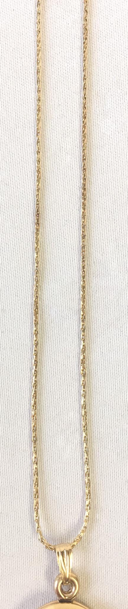 Vintage 14K Yellow Gold Love Bird Etched Oval Locket on 14K 18 Inch Chain, Vintage Elegant Simple Etched Minimalist Locket