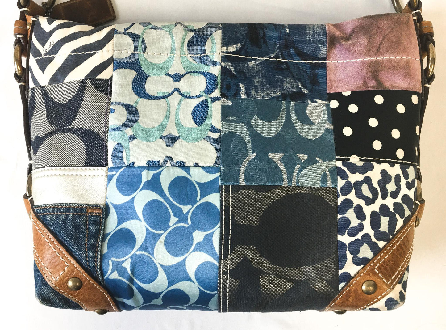 Y2K 00s Coach Carly Denim Patchwork Shoulder Bag, Style #10814, Unique Y2K Coach Handbag