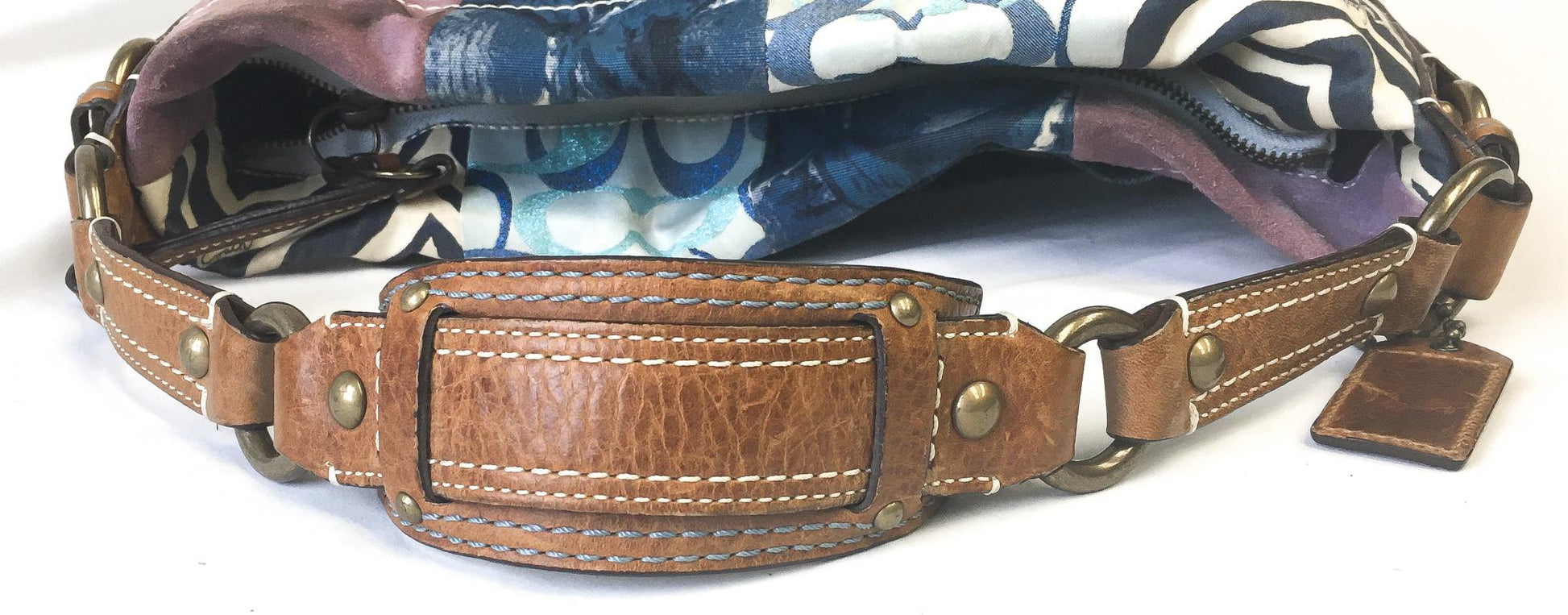 Y2K 00s Coach Carly Denim Patchwork Shoulder Bag, Style #10814, Unique Y2K Coach Handbag