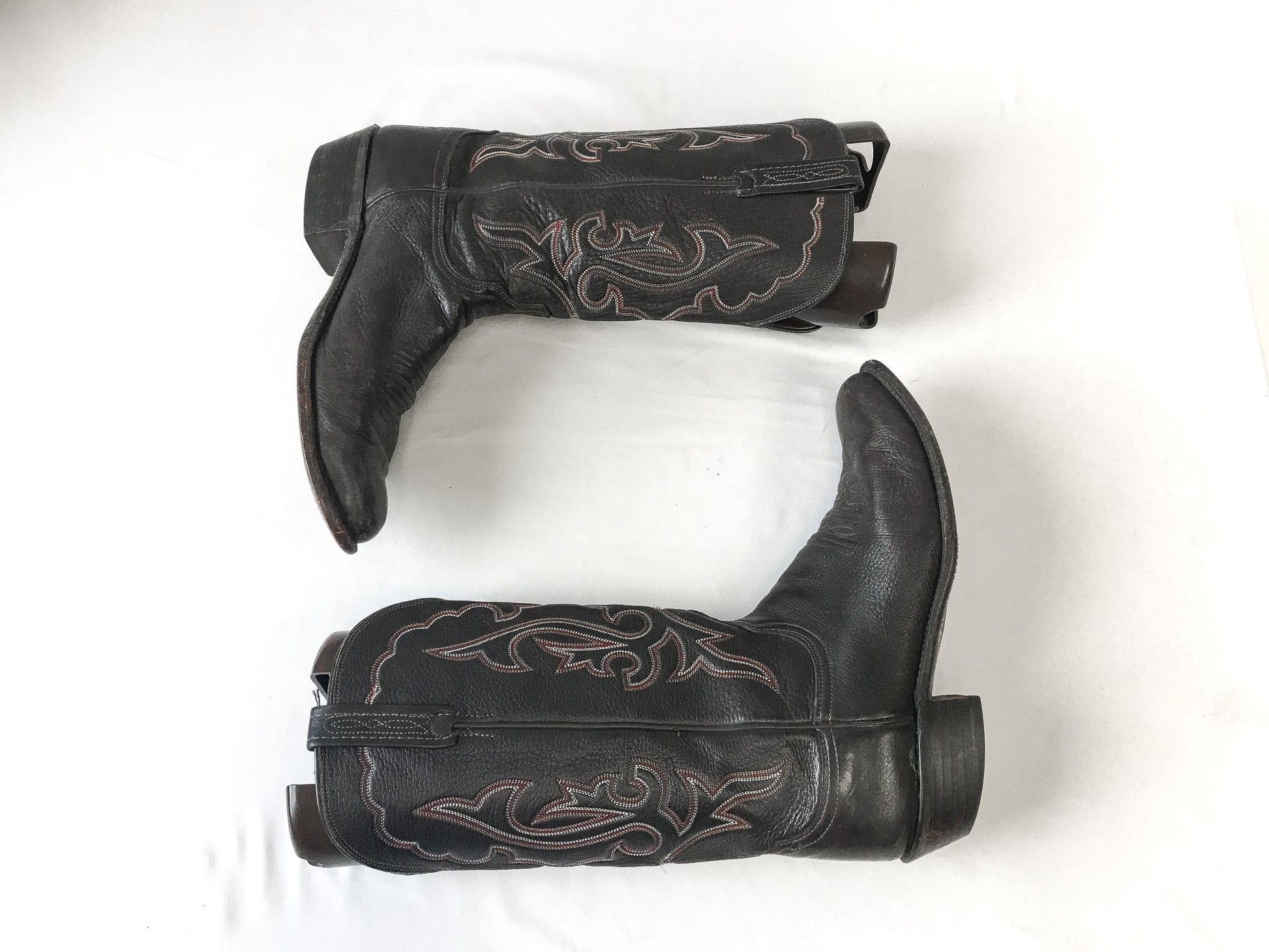 Vintage Lucchese 1883 Gray Leather Embroidered Cowboy Boots, Men's Sz. 9.5D, Vintage Western Cowboy Boots