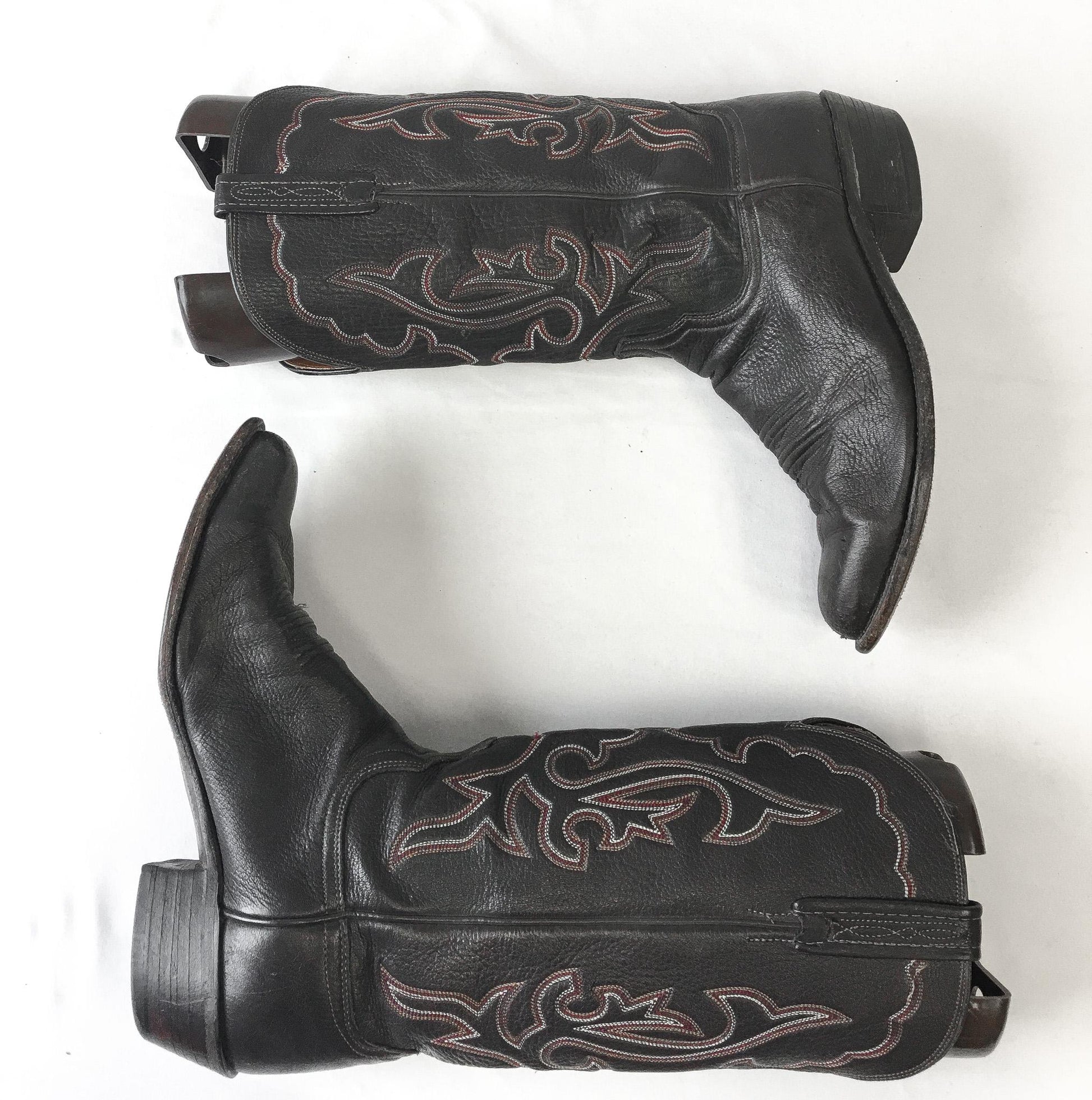 Vintage Lucchese 1883 Gray Leather Embroidered Cowboy Boots, Men's Sz. 9.5D, Vintage Western Cowboy Boots