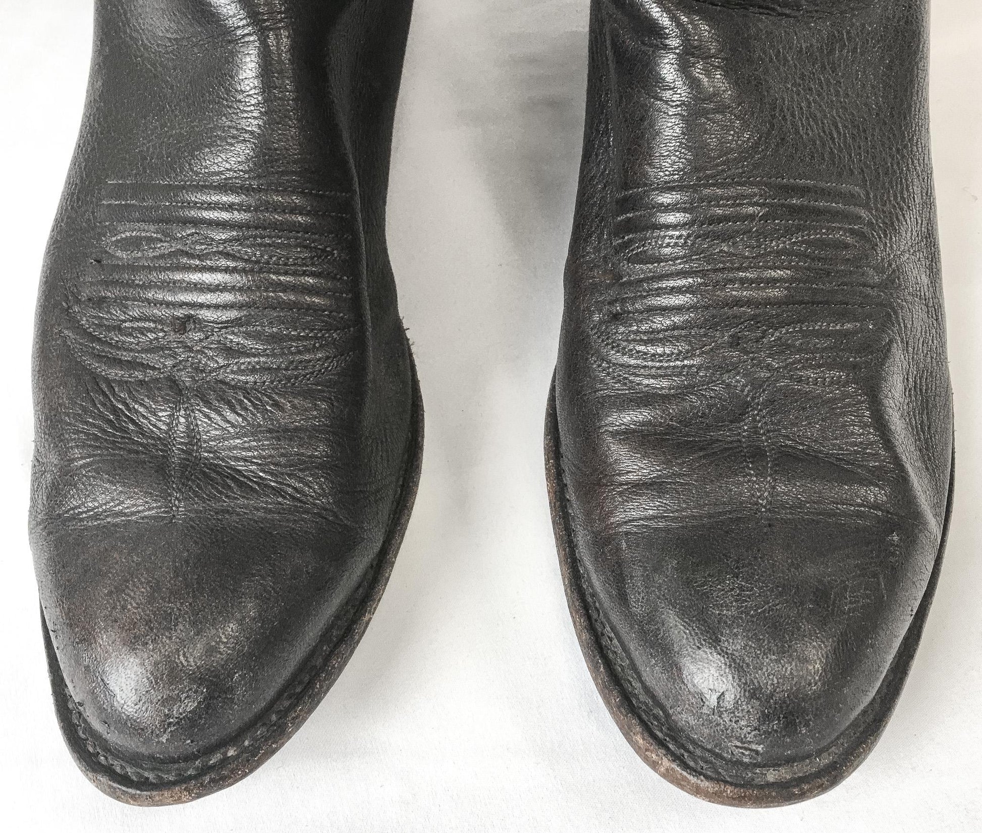 Vintage Lucchese 1883 Gray Leather Embroidered Cowboy Boots, Men's Sz. 9.5D, Vintage Western Cowboy Boots