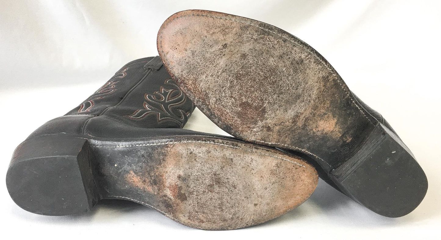 Vintage Lucchese 1883 Gray Leather Embroidered Cowboy Boots, Men's Sz. 9.5D, Vintage Western Cowboy Boots