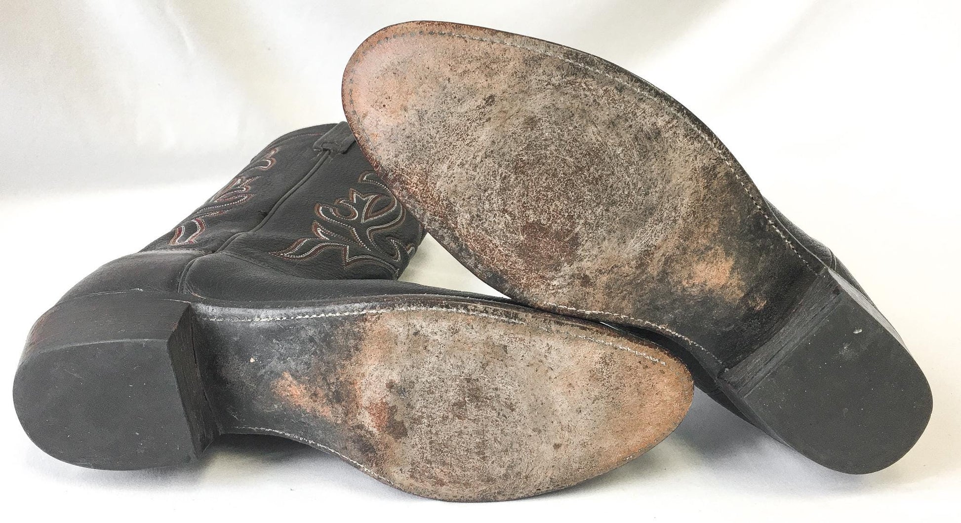 Vintage Lucchese 1883 Gray Leather Embroidered Cowboy Boots, Men's Sz. 9.5D, Vintage Western Cowboy Boots