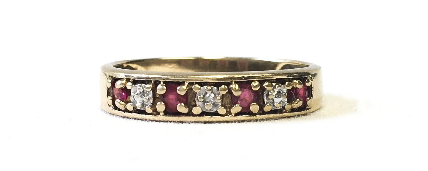 Vintage 10K Yellow Gold Ruby Diamond Cut Ring, Sz. 6.75-7, Vintage Simple Everyday Elegant Art Deco Style Ring