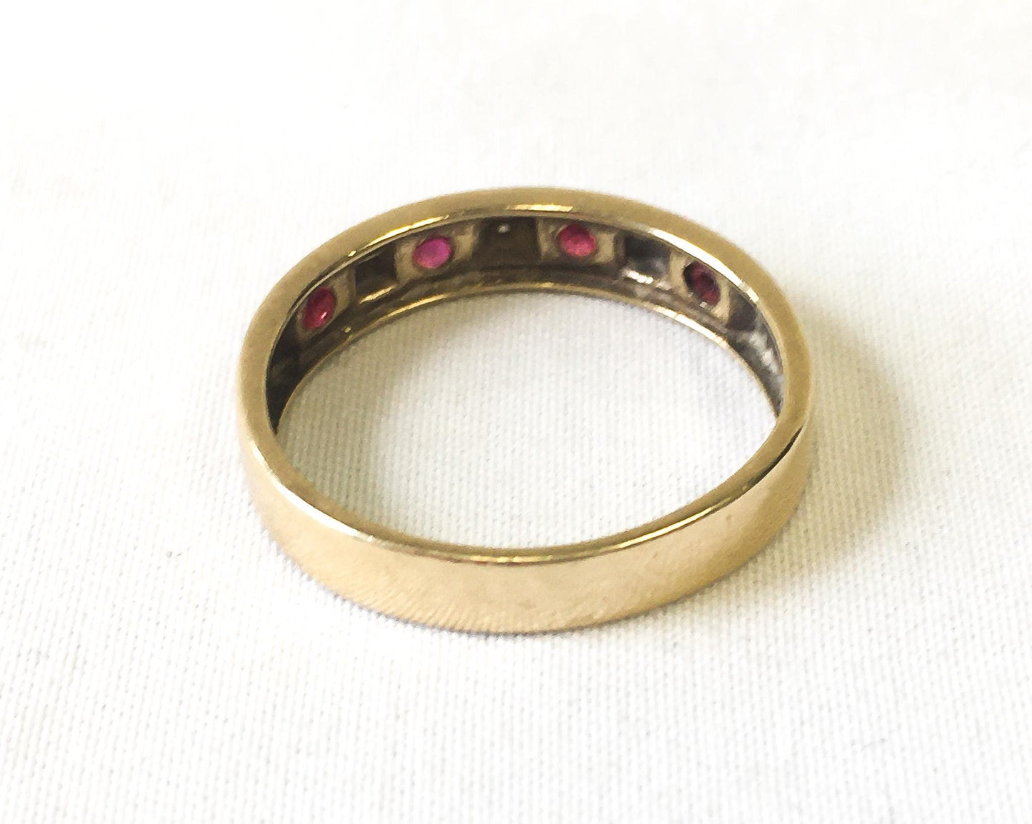 Vintage 10K Yellow Gold Ruby Diamond Cut Ring, Sz. 6.75-7, Vintage Simple Everyday Elegant Art Deco Style Ring
