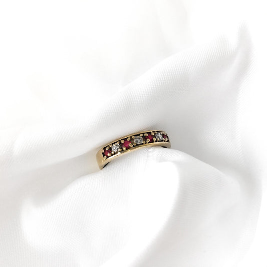 Vintage 10K Yellow Gold Ruby Diamond Cut Ring, Sz. 6.75-7, Vintage Simple Everyday Elegant Art Deco Style Ring